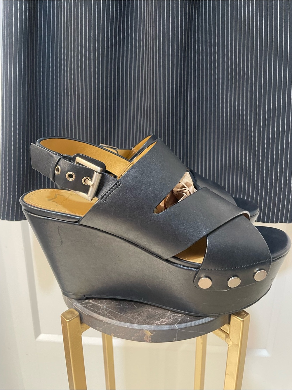 Marc Fisher Black Wedges Womens Bianka Leather Slingback
Wedge Sandals Size 7.5